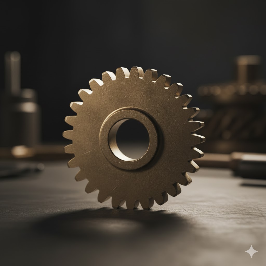 A single gear fitting into a complex machine.